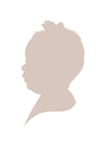 A side portrait drawing of a baby with a hair bow