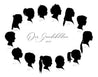 A large group of black silhouettes of grandchildren arranged in a circle