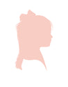 Portrait drawing of a child with long hair and hair bow in a peach color