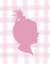 Unique custom portrait of a toddler in pink with a buffalo check plaid background