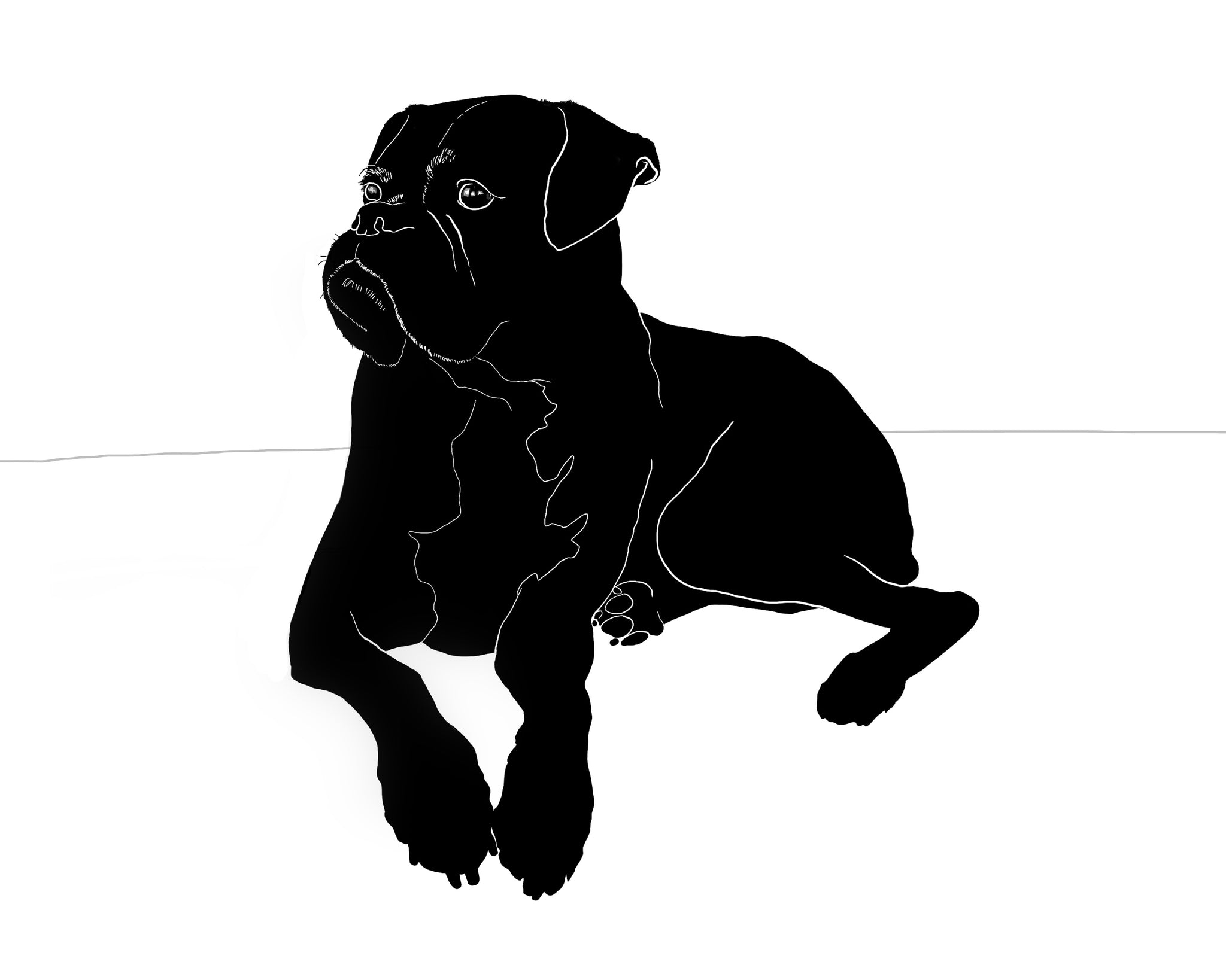 Full body custom silhouette portrait of a fur baby dog