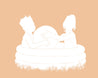 White drawing in a silhouette style of a boy and a girl in a kiddie pool
