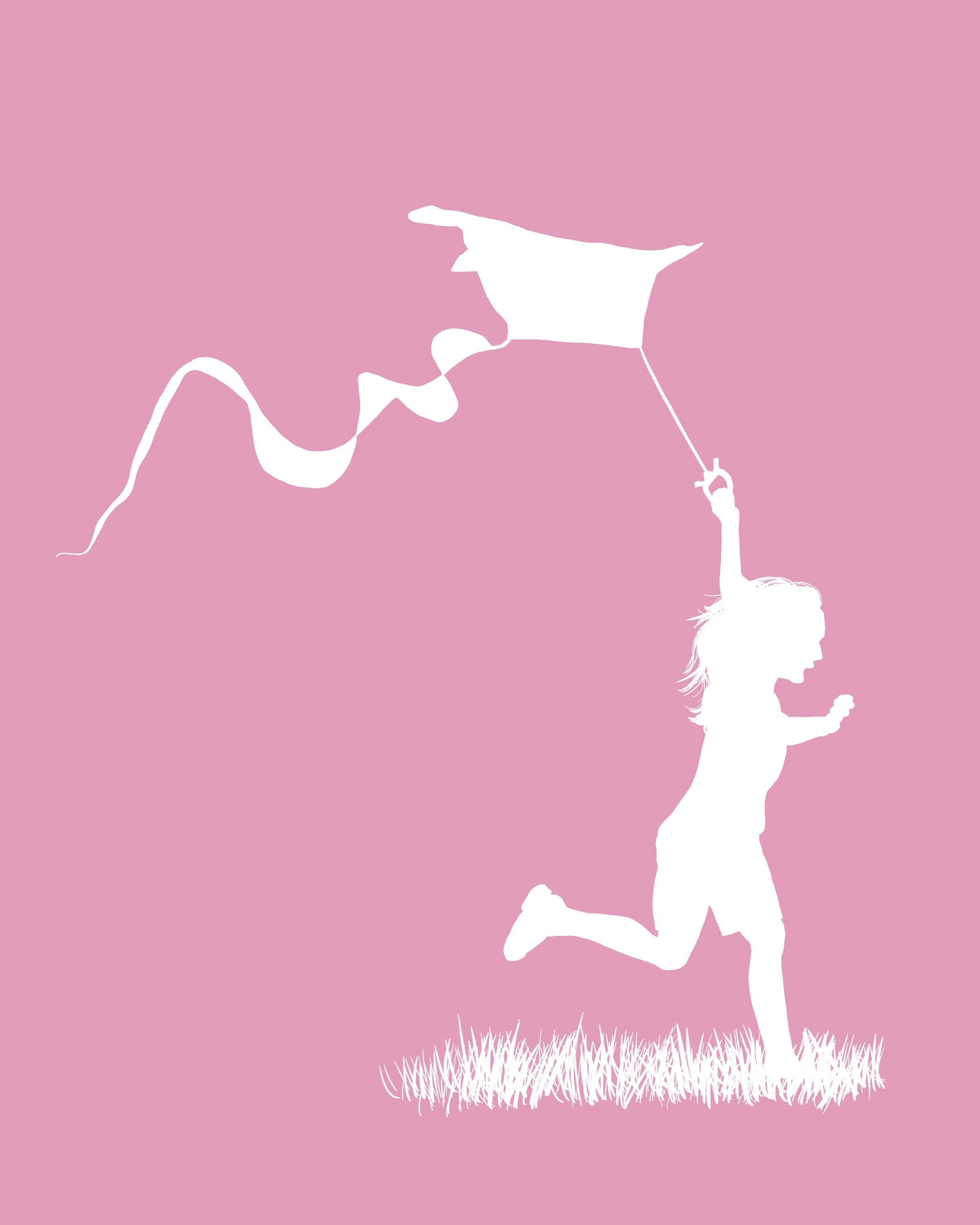 Silhouette drawing of a girl flying a kite