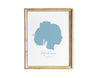 Carolina blue custom silhouette of a child in a light wood frame